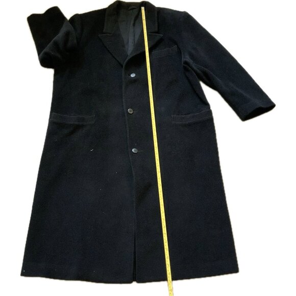 Wool Blend long overcoat Black mens Large? Pockets Lined Short Tailor Made in US - Picture 8 of 16